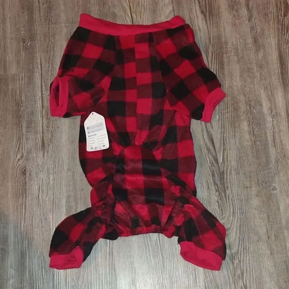 Dog Pet Pajamas for Dogs Red Plaid Sweaters Soft Clothes Sz L